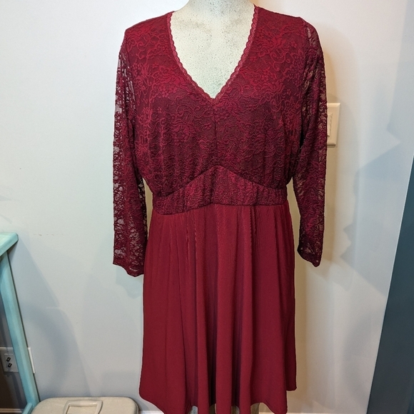 Torrid Studio Knit Lace Fit N Flare Dress, rhubarb plus size 1x - Picture 7 of 10
